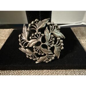 Vintage MCM Silver-Tone Floral Circular Brooch